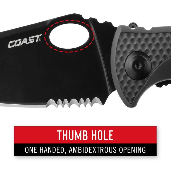 Coast TX395 Tactical Double Lock w/Partially Serrated Black Blade - Blister - Image 5