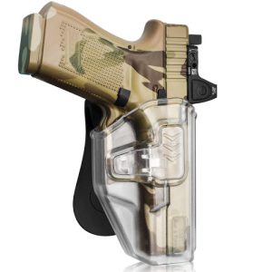 Gun&Flower - Level II OWB Frosted Clear Finger Release Holster For Glock 19